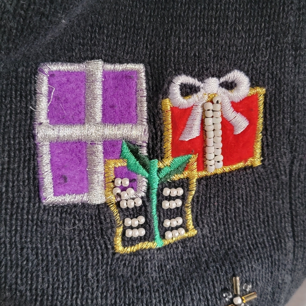 Vintage Christmas Holiday Cardigan Sweater Beaded Embroidered Festive White Stag - Picture 6 of 8